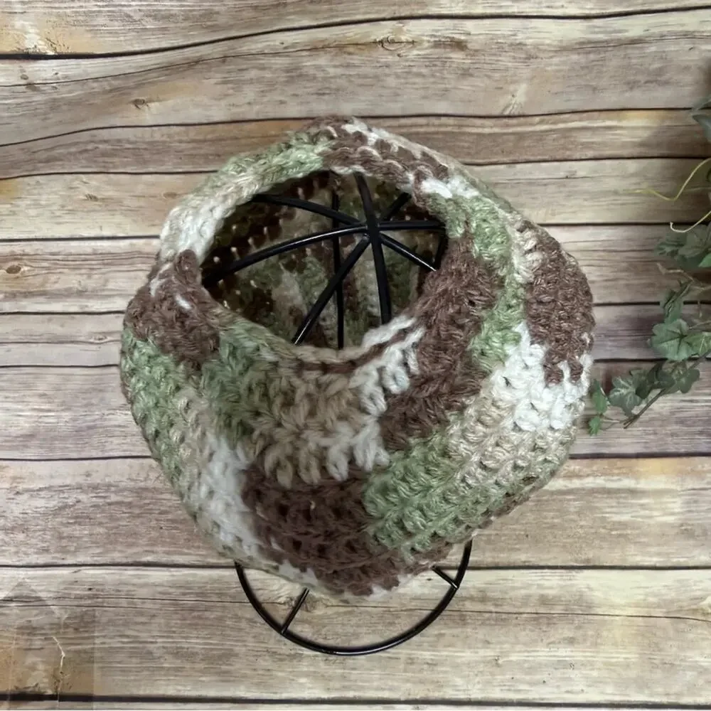 Cozy Camouflage Knit Messy Bun Beanie
